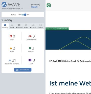 Benutzeroberfläche von wave mit einigen Testergebnissen